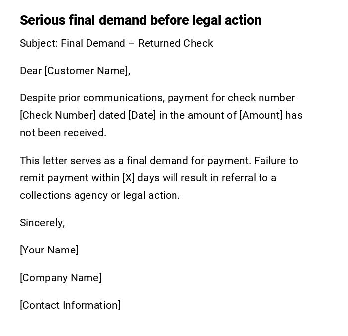 Serious final demand before legal action