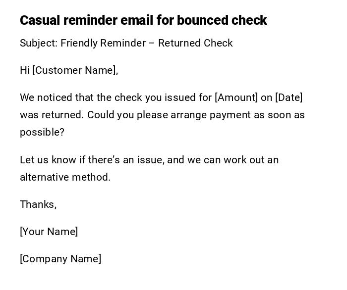 Casual reminder email for bounced check
