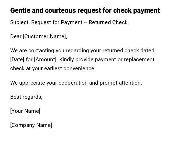 Gentle and courteous request for check payment