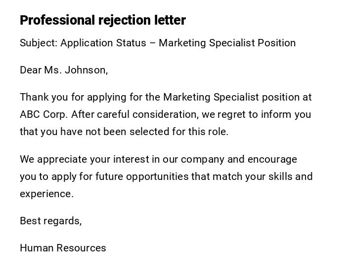 Professional rejection letter Professional rejection letter