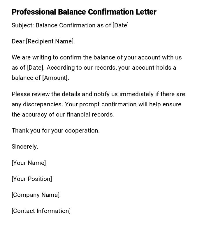 Professional Balance Confirmation Letter