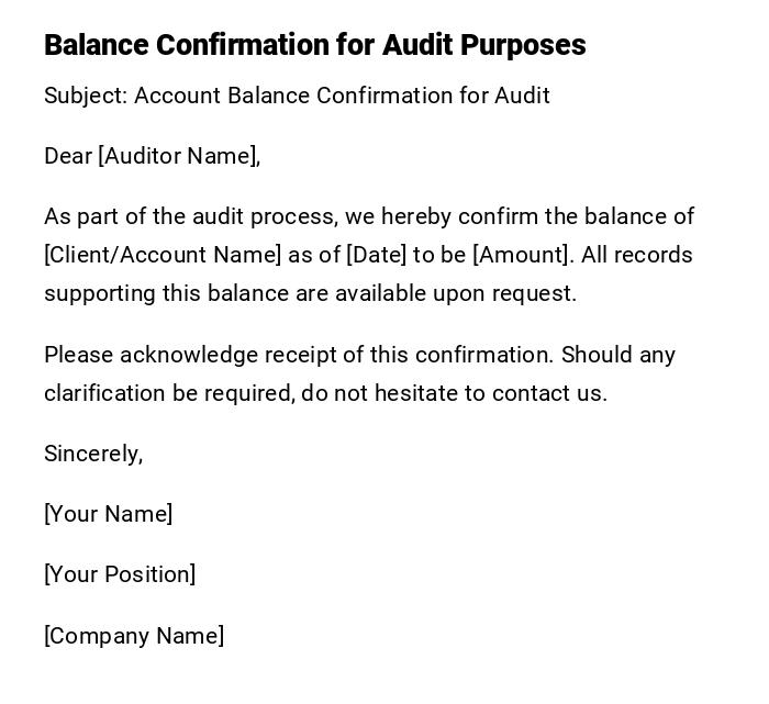 Balance Confirmation for Audit Purposes