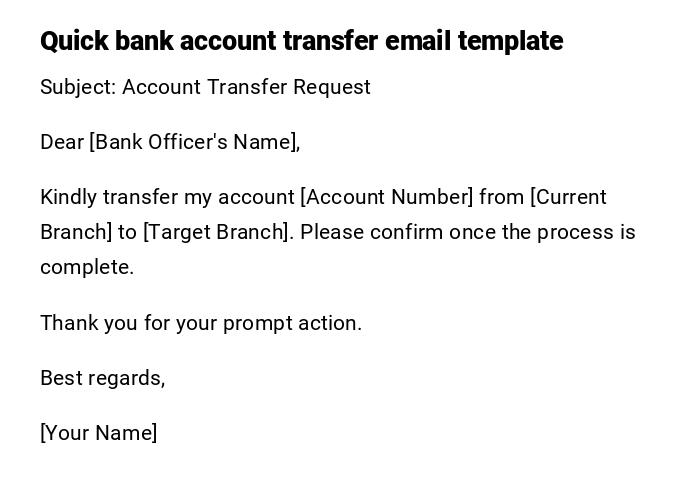Quick bank account transfer email template
