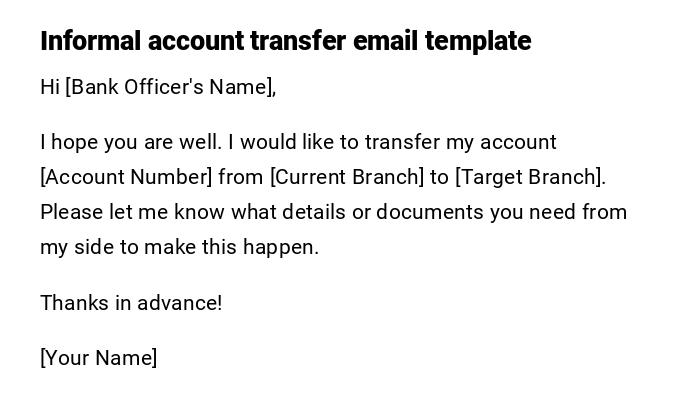 Informal account transfer email template