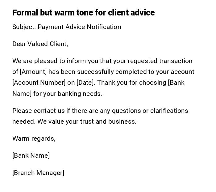 Formal but warm tone for client advice