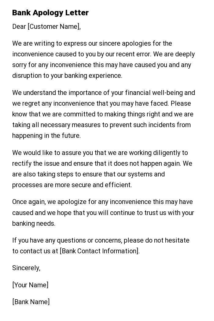 Bank Apology Letter