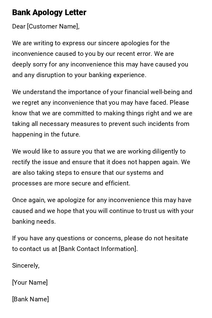 Bank Apology Letter