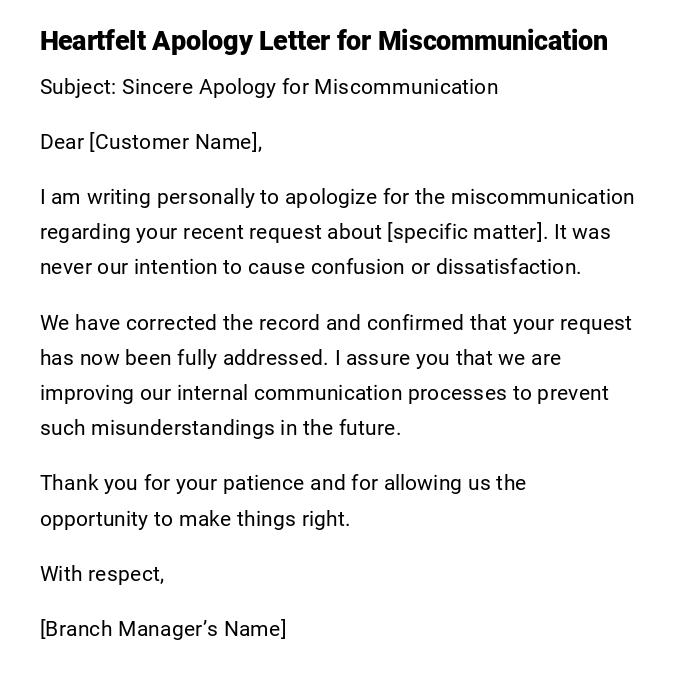 Heartfelt Apology Letter for Miscommunication Heartfelt Apology Letter for Miscommunication