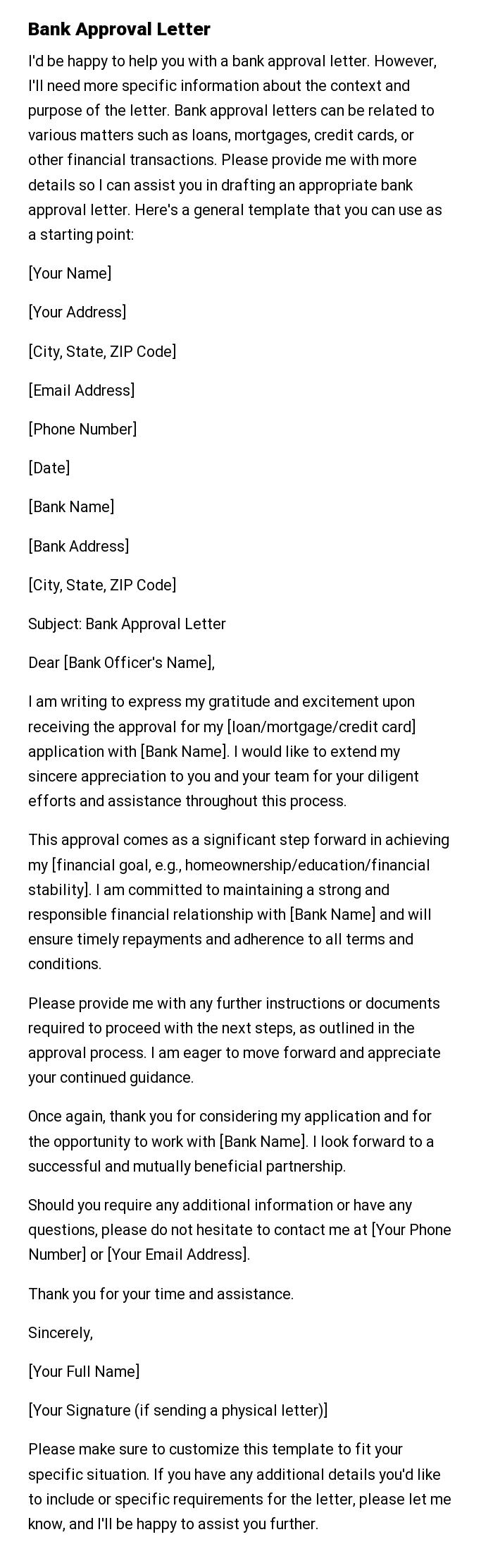 Bank Approval Letter