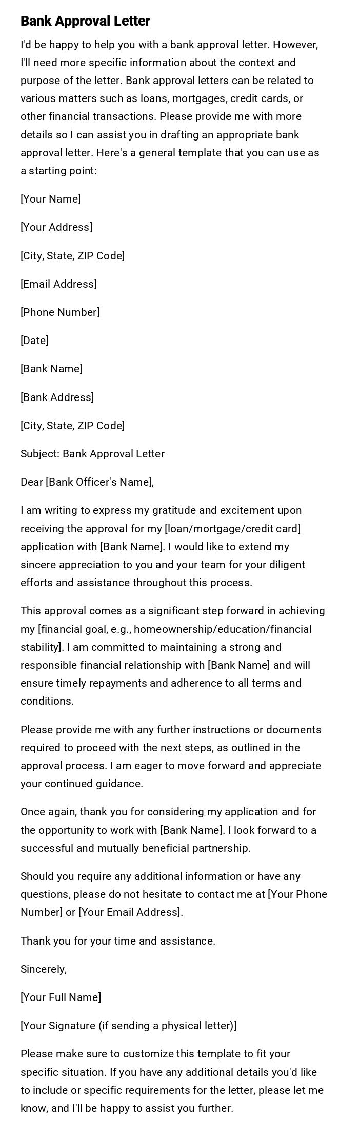 Bank Approval Letter