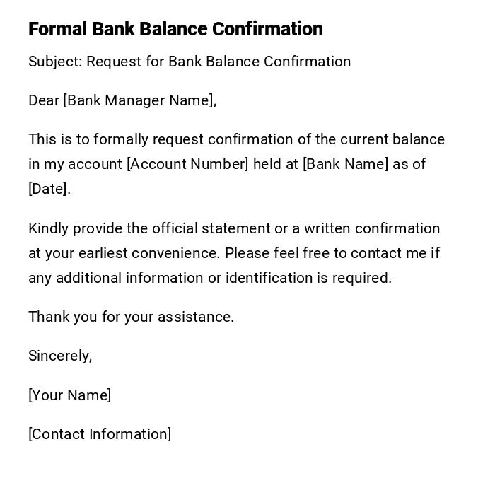 Formal Bank Balance Confirmation Formal Bank Balance Confirmation