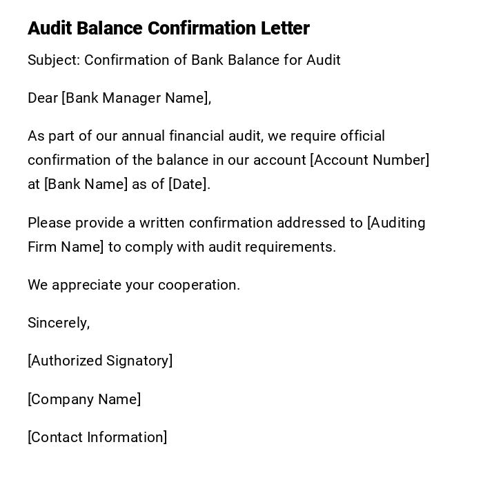 Audit Balance Confirmation Letter Audit Balance Confirmation Letter