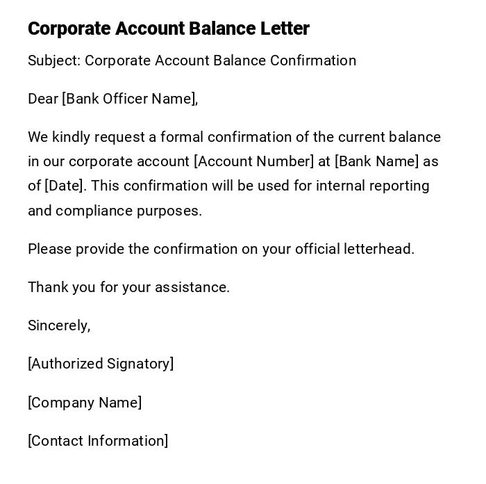 Corporate Account Balance Letter Corporate Account Balance Letter