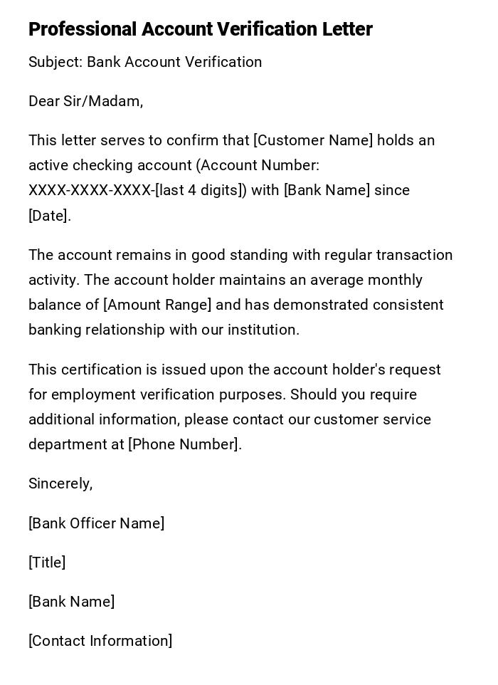 Professional Account Verification Letter Professional Account Verification Letter