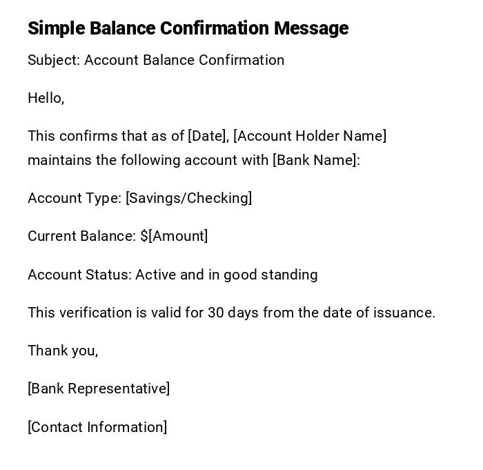 Simple Balance Confirmation Message Simple Balance Confirmation Message