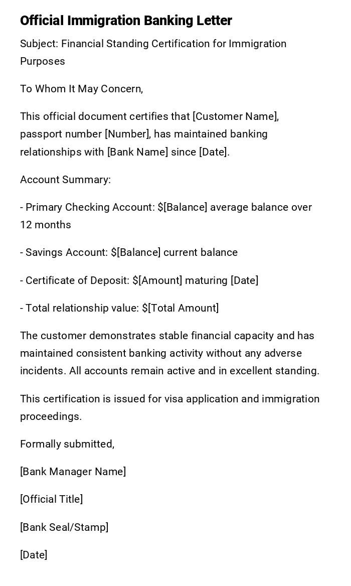 Official Immigration Banking Letter Official Immigration Banking Letter