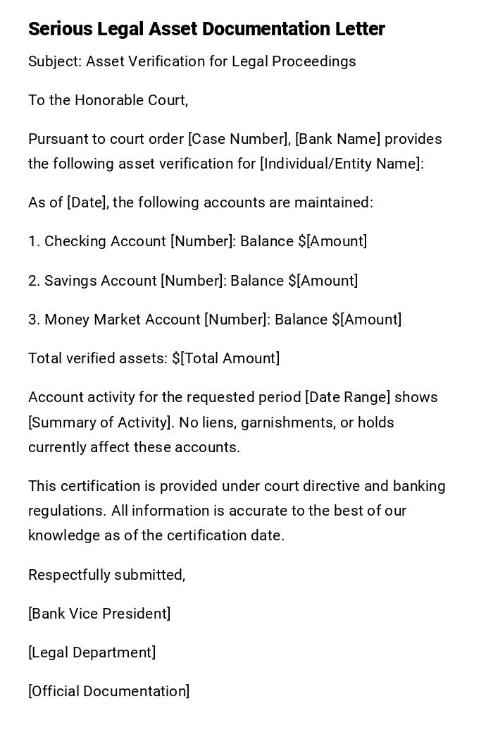 Serious Legal Asset Documentation Letter Serious Legal Asset Documentation Letter