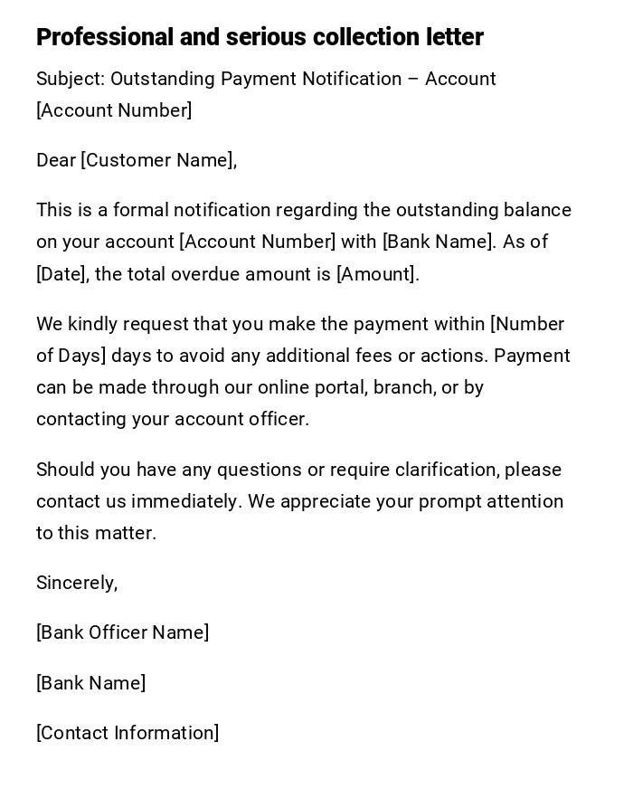 Professional and serious collection letter
