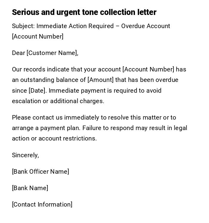 Serious and urgent tone collection letter