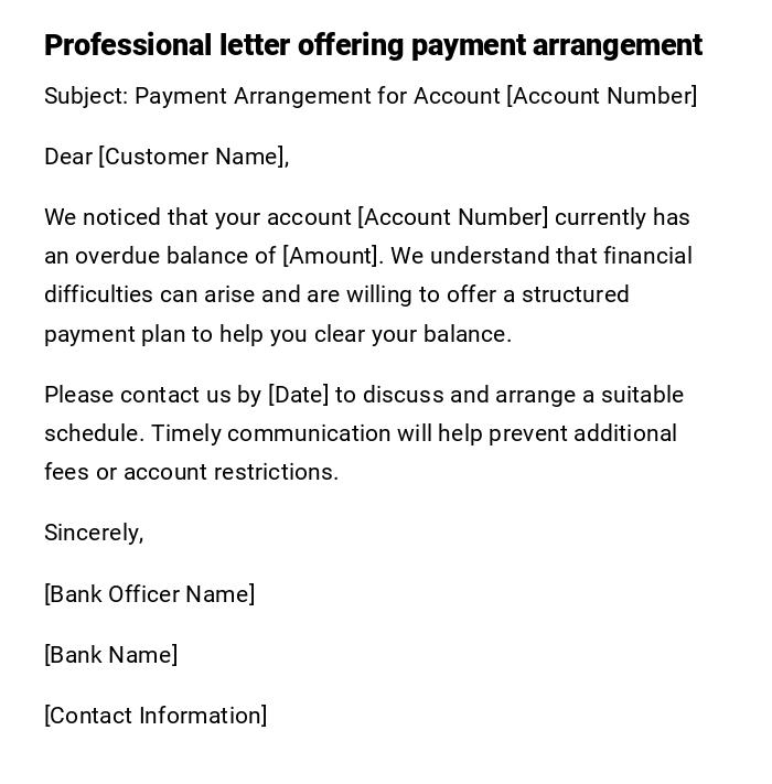 Professional letter offering payment arrangement