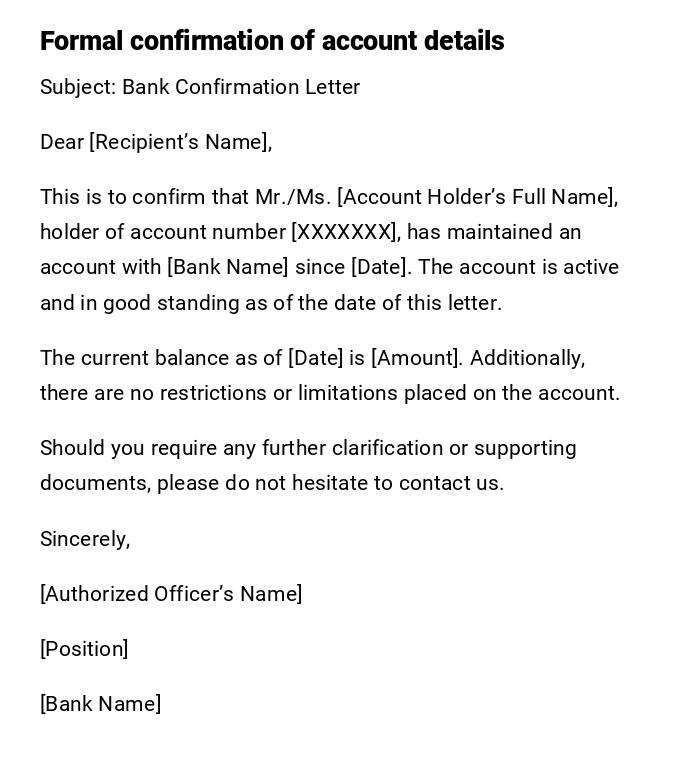 Formal confirmation of account details