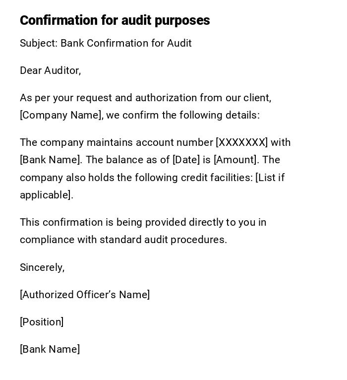 Confirmation for audit purposes