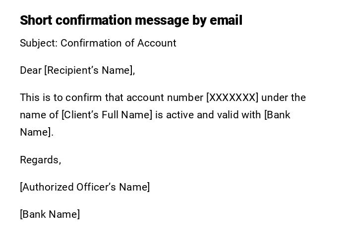 Short confirmation message by email