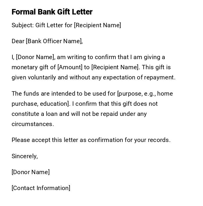 Formal Bank Gift Letter