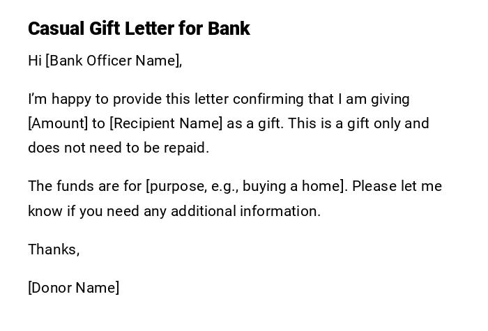 Casual Gift Letter for Bank