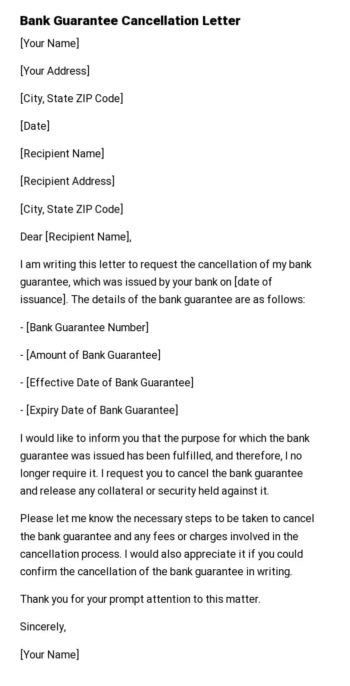 Bank Guarantee Cancellation Letter