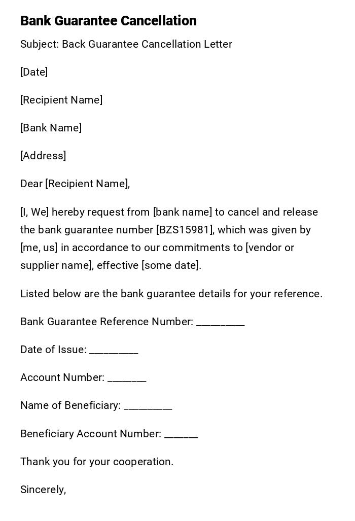 Bank Guarantee Cancellation