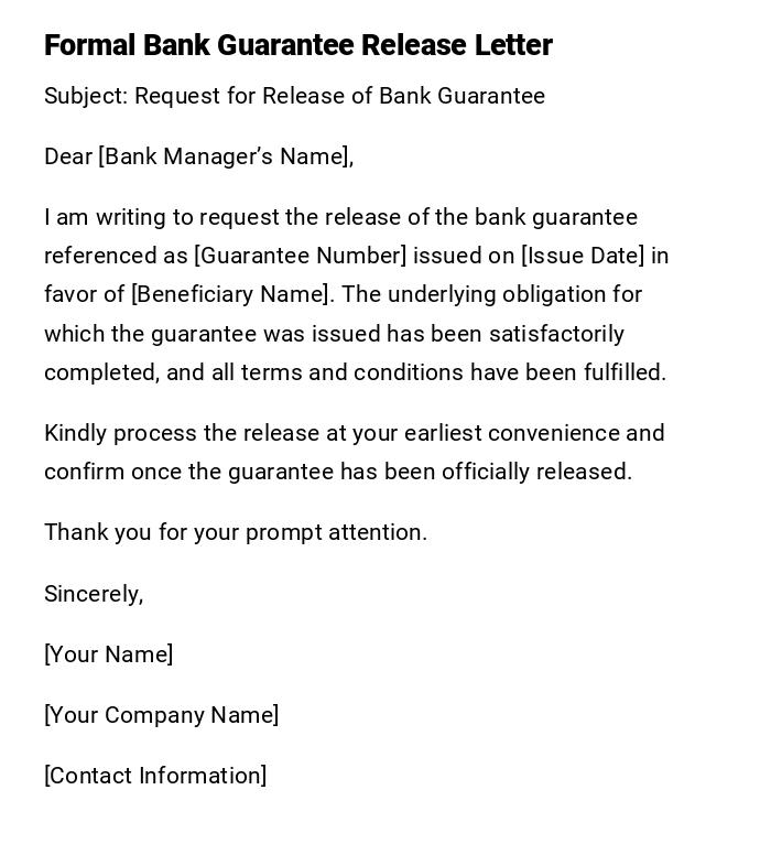 Formal Bank Guarantee Release Letter Formal Bank Guarantee Release Letter