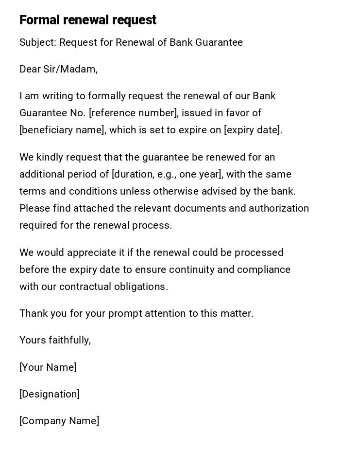 Formal renewal request Formal renewal request
