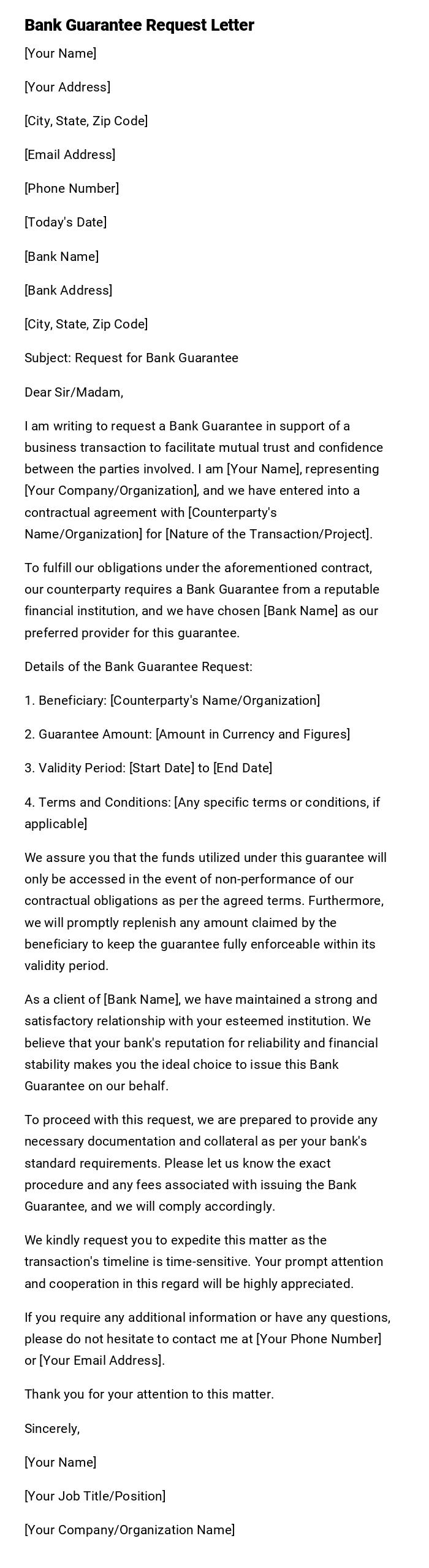 Bank Guarantee Request Letter