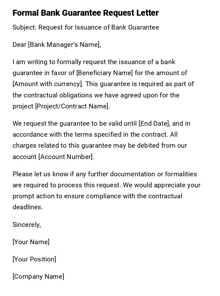 Formal Bank Guarantee Request Letter Formal Bank Guarantee Request Letter