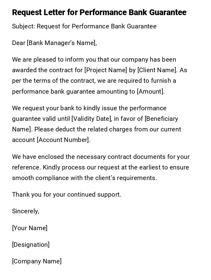 Request Letter for Performance Bank Guarantee Request Letter for Performance Bank Guarantee