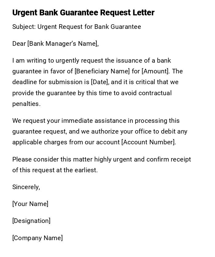 Urgent Bank Guarantee Request Letter Urgent Bank Guarantee Request Letter