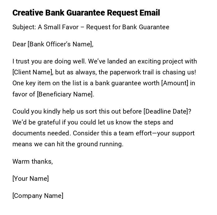 Creative Bank Guarantee Request Email Creative Bank Guarantee Request Email