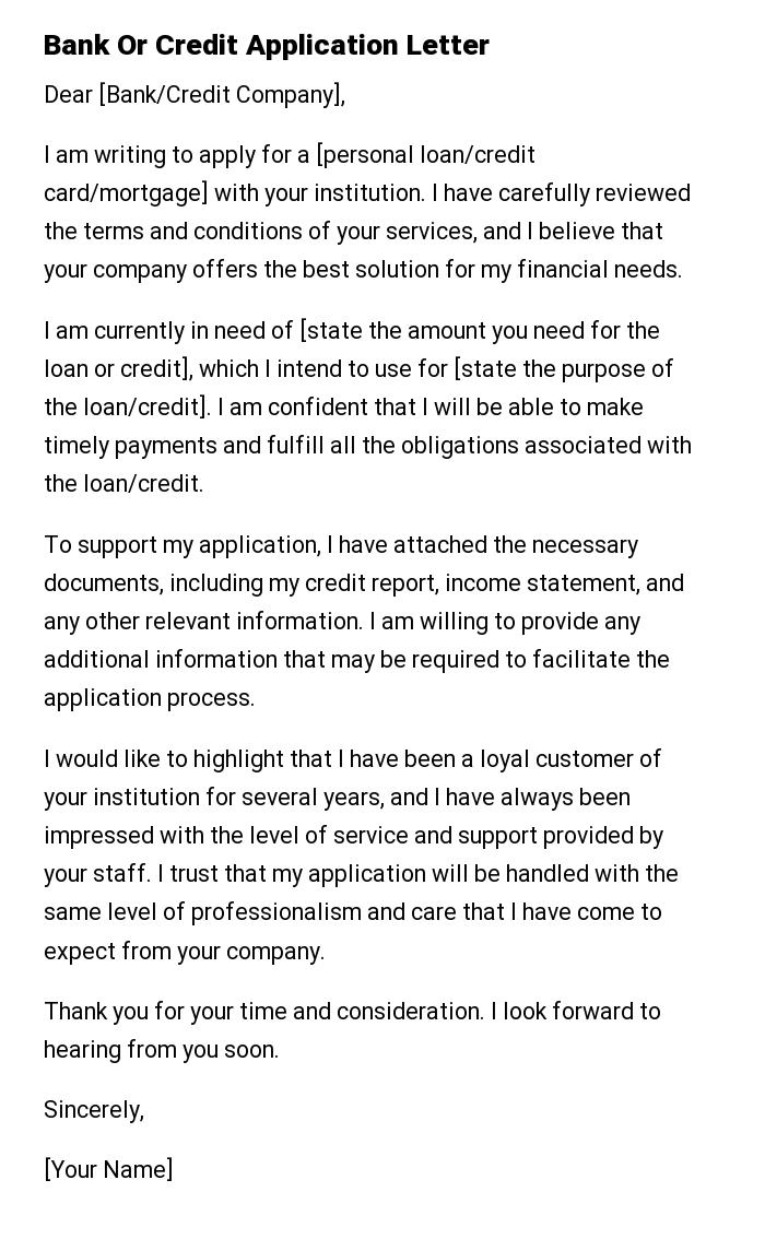 Bank Or Credit Application Letter
