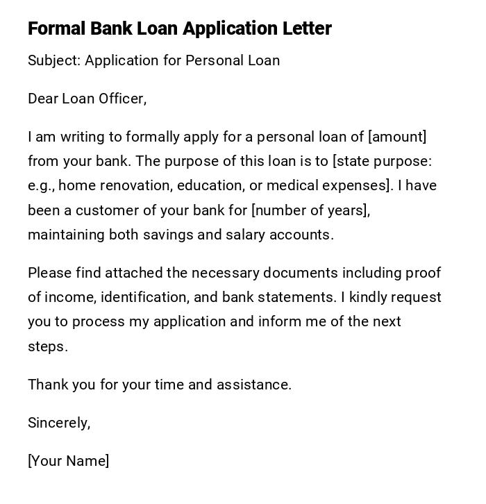Formal Bank Loan Application Letter