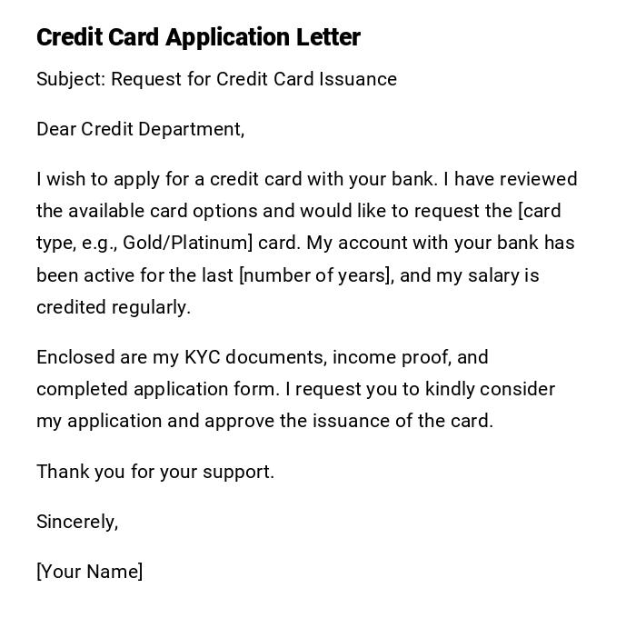 Credit Card Application Letter