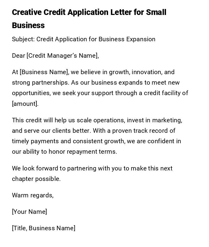 Creative Credit Application Letter for Small Business