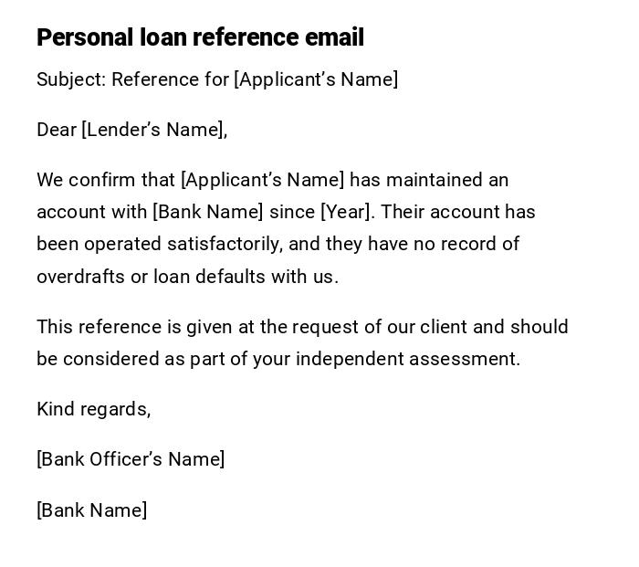 Personal loan reference email