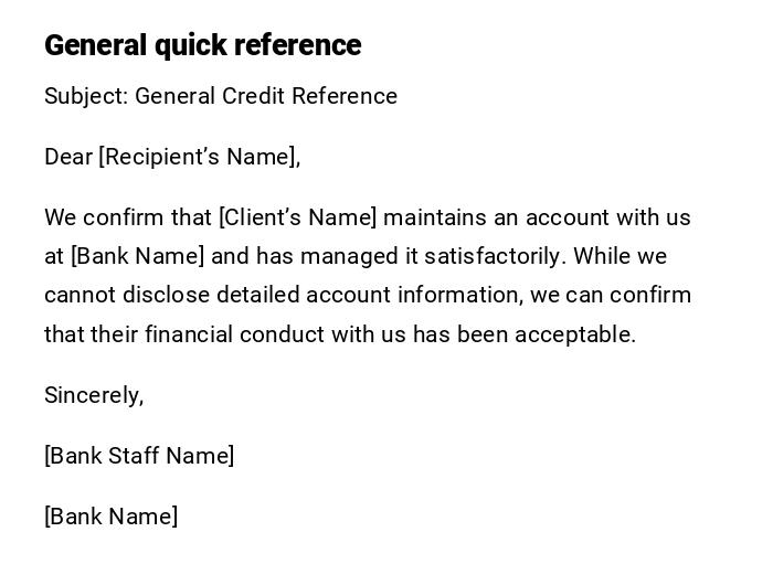 General quick reference