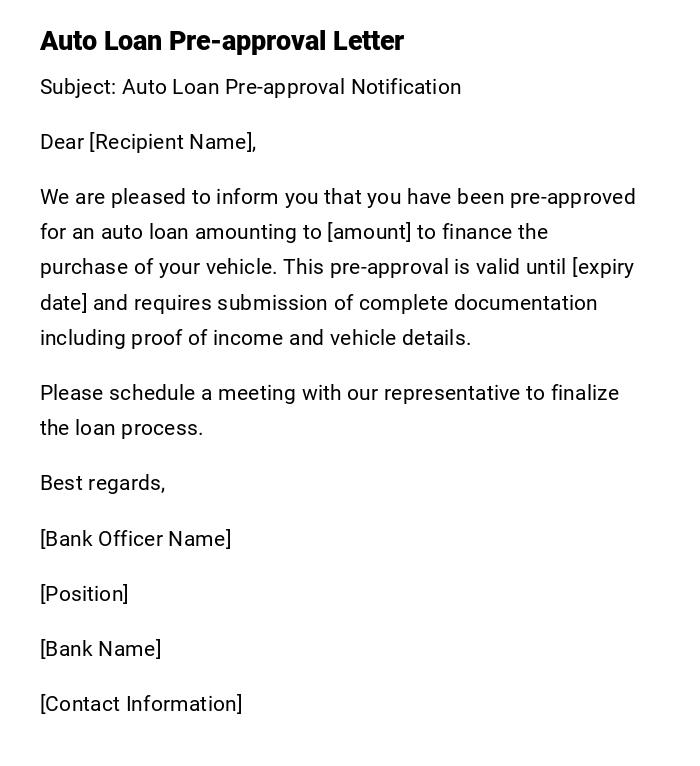 Auto Loan Pre-approval Letter Auto Loan Pre-approval Letter