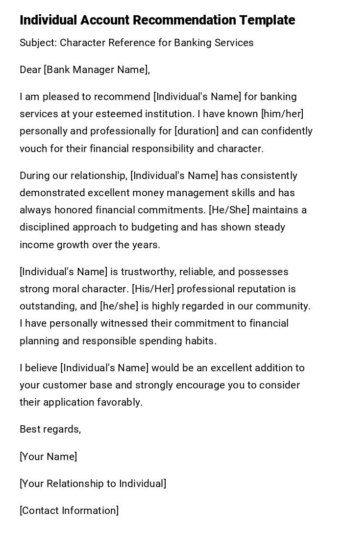 Individual Account Recommendation Template