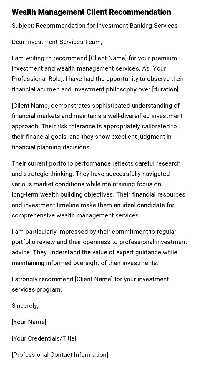 Wealth Management Client Recommendation