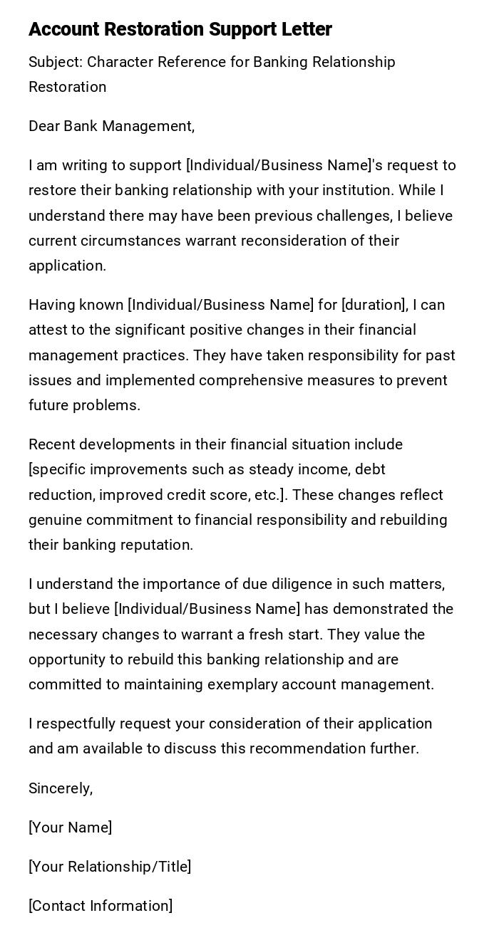 Account Restoration Support Letter