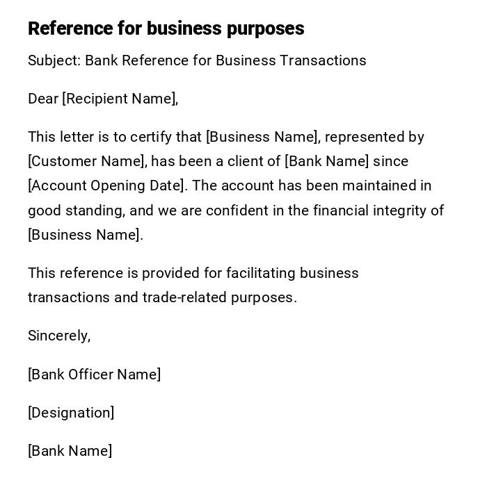 Reference for business purposes