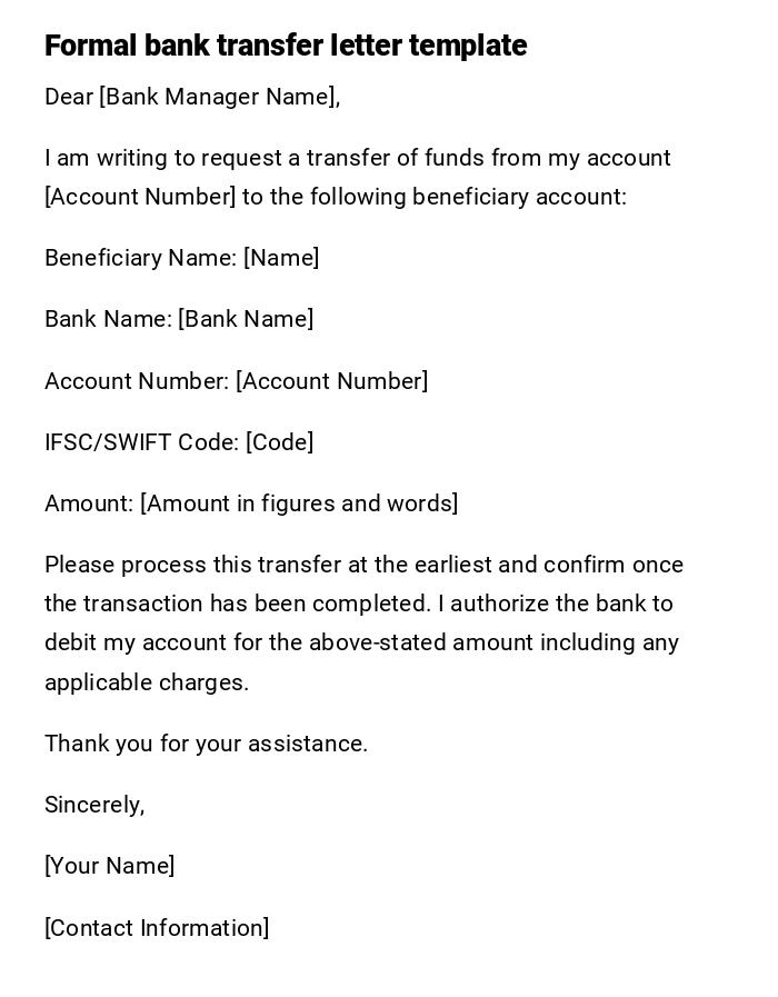Formal bank transfer letter template Formal bank transfer letter template